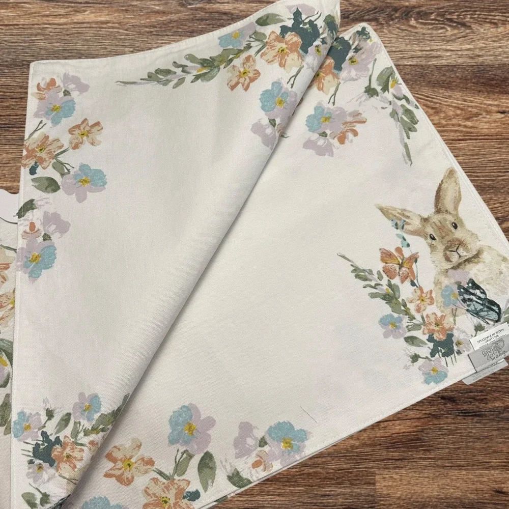 Bunny Tales Easter Bunny Rabbit Fabric Reversible 4 Pc Placemats - New